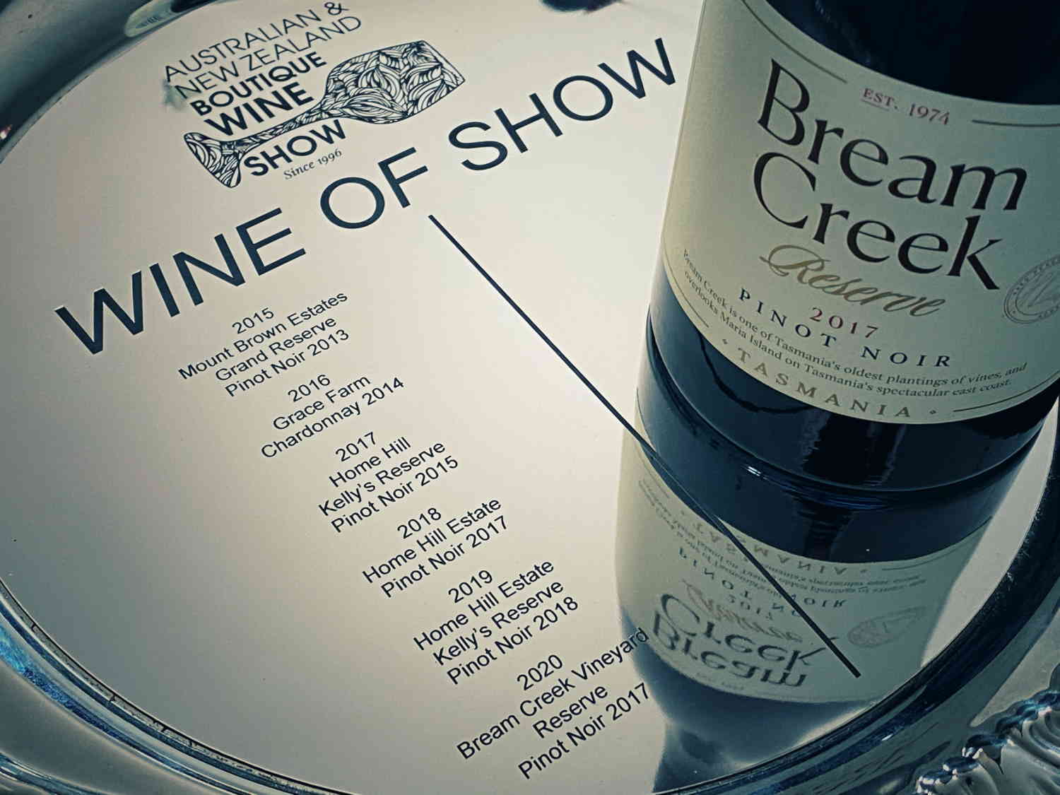 Bream Creek Reserve Pinot Noir 2017 Wine of Show plate